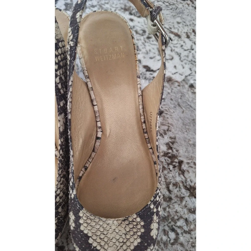 Stuart Weitzman Women's snake print Leather Slingback Wedge Sandals Buckle 6.5 M - Picture 8 of 12